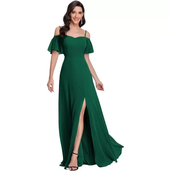 EverPretty Womens Formal Dresses Off Shoulder Short Sleeve Split ALine Floor Length Bridesmaid Dresses 0237Dark Green