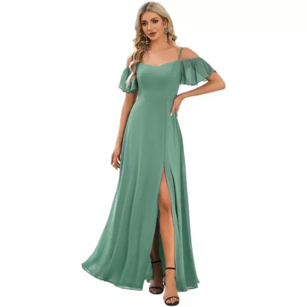 EverPretty Womens Formal Dresses Off Shoulder Short Sleeve Split ALine Floor Length Bridesmaid Dresses 0237Green Blue