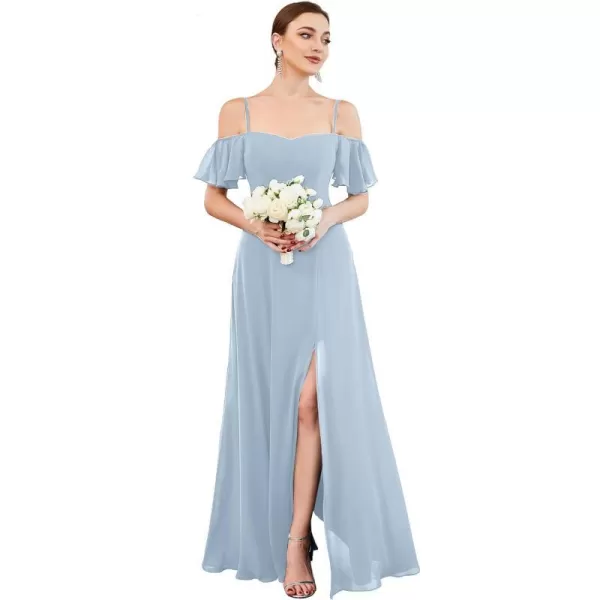 EverPretty Womens Formal Dresses Off Shoulder Short Sleeve Split ALine Floor Length Bridesmaid Dresses 0237Ice Blue