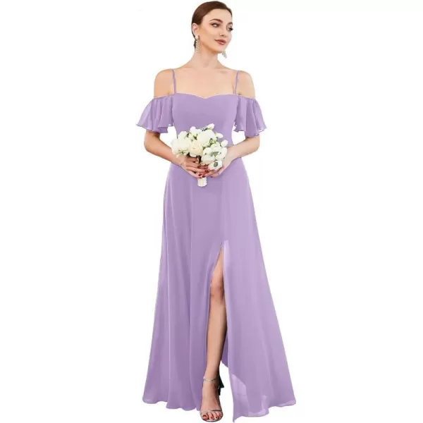 EverPretty Womens Formal Dresses Off Shoulder Short Sleeve Split ALine Floor Length Bridesmaid Dresses 0237Lavender