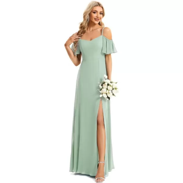 EverPretty Womens Formal Dresses Off Shoulder Short Sleeve Split ALine Floor Length Bridesmaid Dresses 0237Mint Green