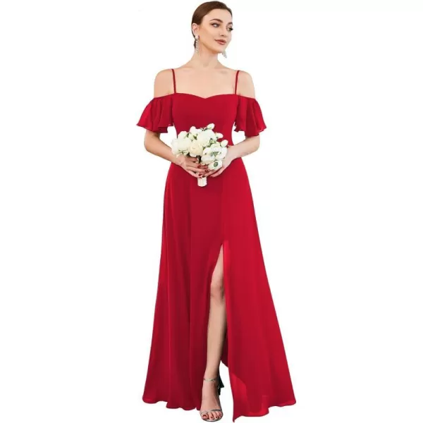 EverPretty Womens Formal Dresses Off Shoulder Short Sleeve Split ALine Floor Length Bridesmaid Dresses 0237Red