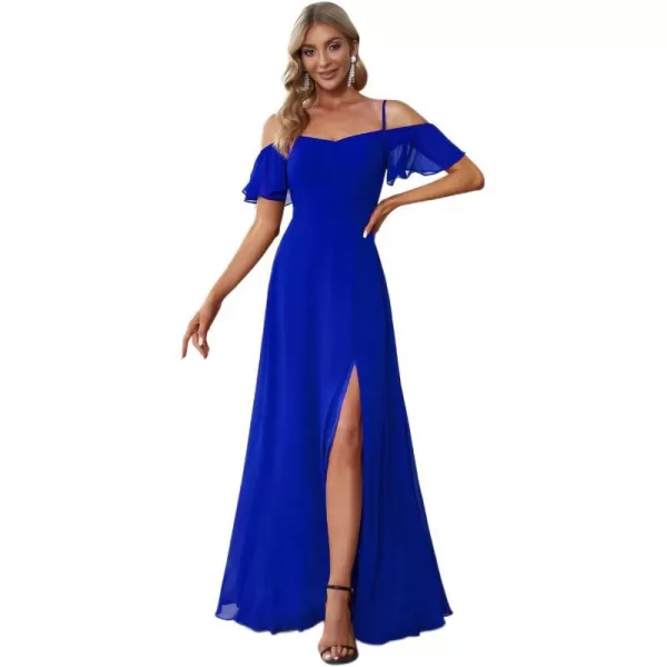 EverPretty Womens Formal Dresses Off Shoulder Short Sleeve Split ALine Floor Length Bridesmaid Dresses 0237Sapphire Blue