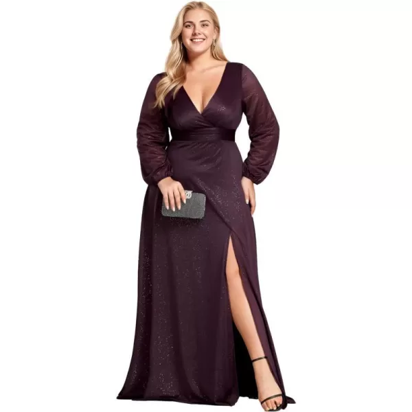 EverPretty Womens Glitter A Line High Slit VNeck Plus Size Formal Gowns and Evening Dresses 0739PZDeep Purple