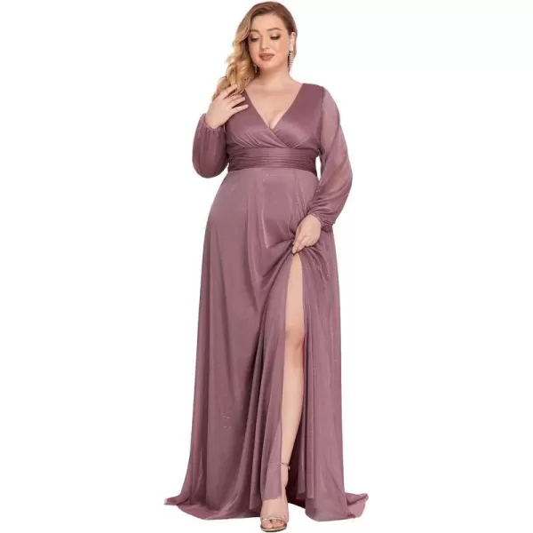 EverPretty Womens Glitter A Line High Slit VNeck Plus Size Formal Gowns and Evening Dresses 0739PZOrchid