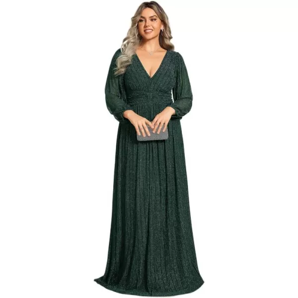 EverPretty Womens Glitter Long Sleeves Pleated Floor Length Evening Formal Dresses Plus Size 01961DADark Green