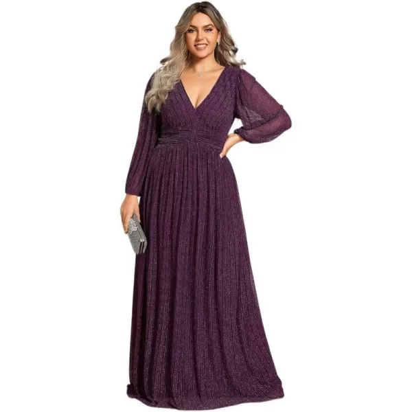 EverPretty Womens Glitter Long Sleeves Pleated Floor Length Evening Formal Dresses Plus Size 01961DAPurple Wisteria