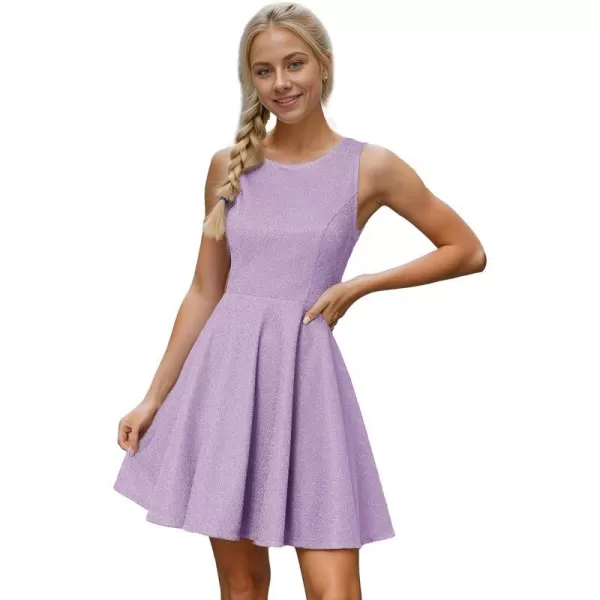 EverPretty Womens Glitter Round Neck Sleeveless ALine Mini HOCO Dress Prom Gowns 01766Lavender