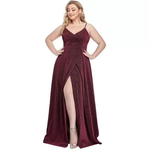 EverPretty Womens Glitter Side Slit Aline Plus Size Evening Dresses for Party 50120Burgundy