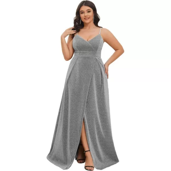 EverPretty Womens Glitter Side Slit Aline Plus Size Evening Dresses for Party 50120Gray