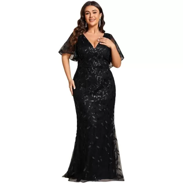 EverPretty Womens Gorgeous VNeck Sparkly Embroidery Plus Size Sequin Evening Dress 0692PZUSABlack