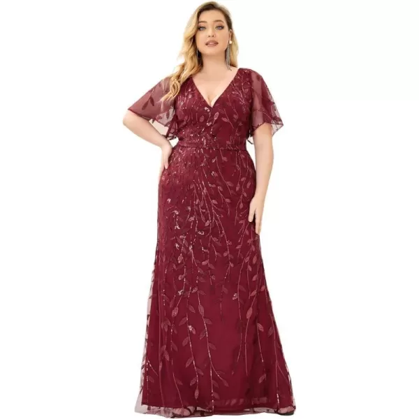 EverPretty Womens Gorgeous VNeck Sparkly Embroidery Plus Size Sequin Evening Dress 0692PZUSABurgundy