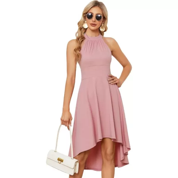 EverPretty Womens Halter Neck Pleated Sleeveless High Low ALine Midi Cocktail Dresses 01782Dusty Rose