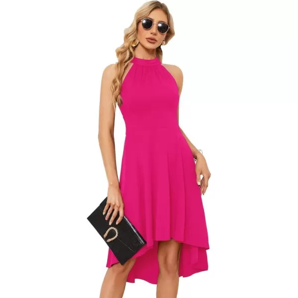 EverPretty Womens Halter Neck Pleated Sleeveless High Low ALine Midi Cocktail Dresses 01782Hot Pink