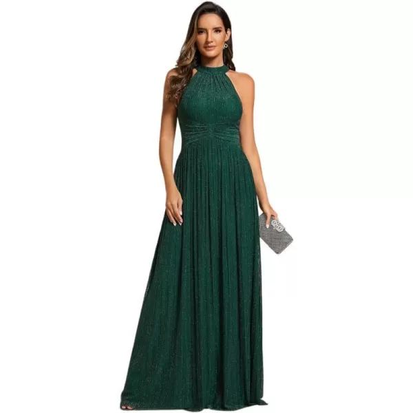 EverPretty Womens Halter Neck Sleeveless Pletaed A Line Glitter Evening Dresses 41961Dark Green