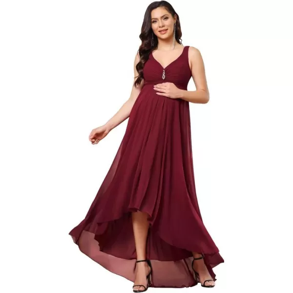 EverPretty Womens HighLow Sleeveless Crystal VNeck Chiffon Maternity Evening Party Dress 20798Burgundy