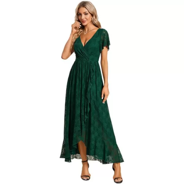 EverPretty Womens Lace V Neck Ruffles Sleeves Pleated Empire Waist ALine Maxi Formal Dresses 01489Green