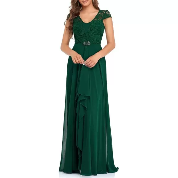 EverPretty Womens Long Aline Lace Cap Sleeve Chiffon Formal Evening Gowns 7986Dark Green