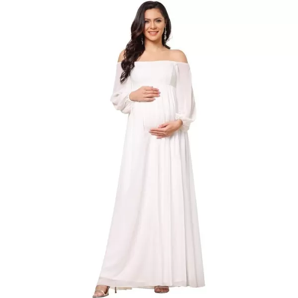 EverPretty Womens Long Sleeve OffShoulder Chiffon Maternity Dress for Baby Shower 20819EYWhite