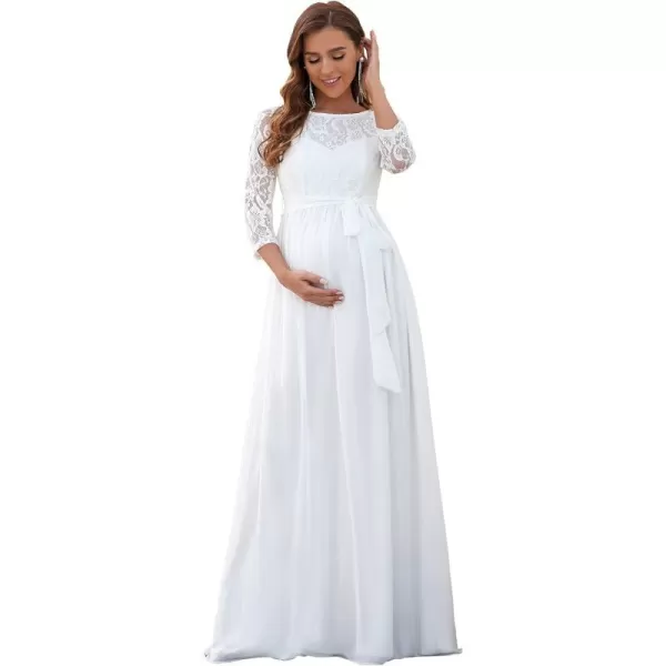 EverPretty Womens Long Sleeve Wrapped Ruched Maxi Party Maternity Dress with Belt 20790White