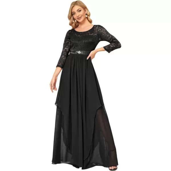 EverPretty Womens Maxi ALine Chiffon Long Sleeve Lace Formal Evening Party Dress 0759Black