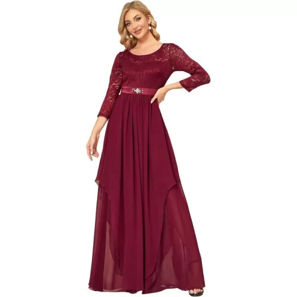 EverPretty Womens Maxi ALine Chiffon Long Sleeve Lace Formal Evening Party Dress 0759Burgundy