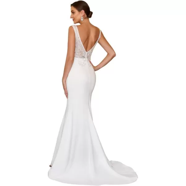 EverPretty Womens Maxi Open Back Sleeveless Sequin Mermaid Bodycon Sweep Train Wedding Dress 0211AWhite