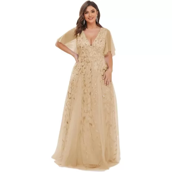 EverPretty Womens Maxi Sequin V Neck Plus Size Wedding Guest Dresses Gold US18EverPretty Womens Maxi Sequin V Neck Plus Size Wedding Guest Dresses Gold US18