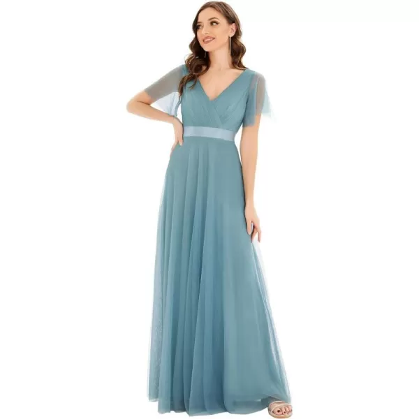 EverPretty Womens Mother of Bride Dress Double VNeck Empire Waist Front Wrap Tulle Bridesmaid Dress 07962Blue