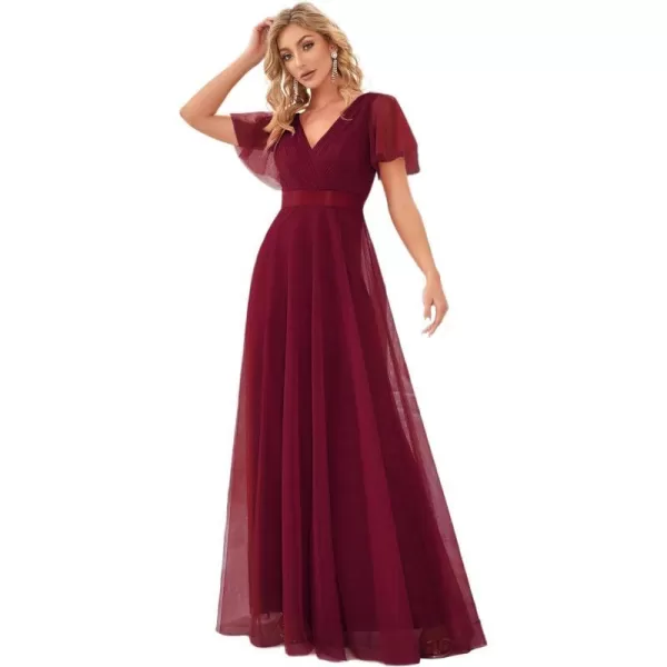 EverPretty Womens Mother of Bride Dress Double VNeck Empire Waist Front Wrap Tulle Bridesmaid Dress 07962Burgundy