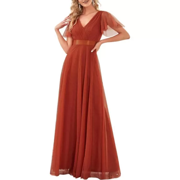 EverPretty Womens Mother of Bride Dress Double VNeck Empire Waist Front Wrap Tulle Bridesmaid Dress 07962Burnt Orange