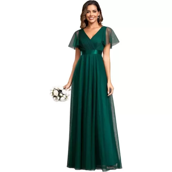 EverPretty Womens Mother of Bride Dress Double VNeck Empire Waist Front Wrap Tulle Bridesmaid Dress 07962Deep Green