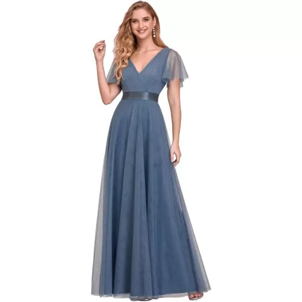 EverPretty Womens Mother of Bride Dress Double VNeck Empire Waist Front Wrap Tulle Bridesmaid Dress 07962Dusty Navy