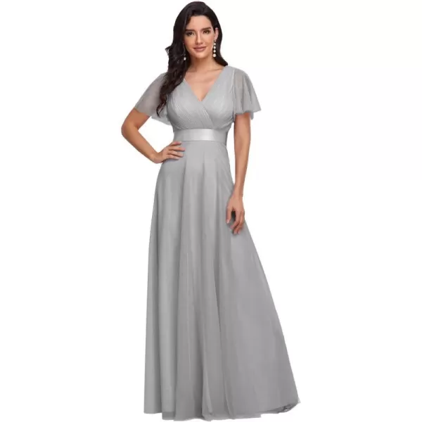 EverPretty Womens Mother of Bride Dress Double VNeck Empire Waist Front Wrap Tulle Bridesmaid Dress 07962Gray