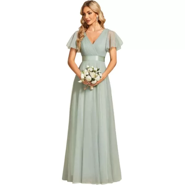 EverPretty Womens Mother of Bride Dress Double VNeck Empire Waist Front Wrap Tulle Bridesmaid Dress 07962Mint Green