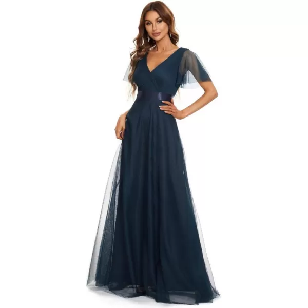 EverPretty Womens Mother of Bride Dress Double VNeck Empire Waist Front Wrap Tulle Bridesmaid Dress 07962Navy Blue