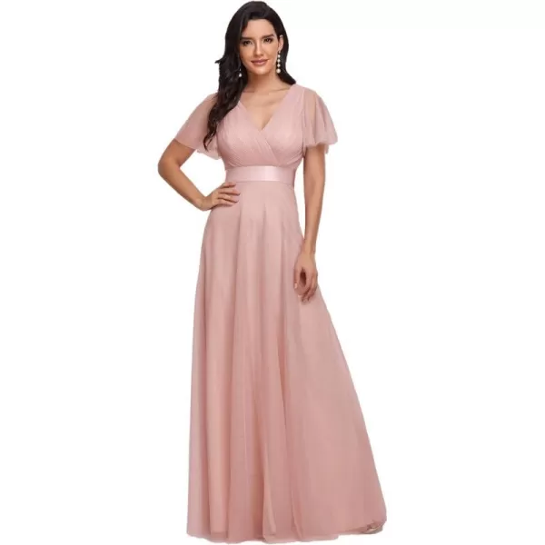 EverPretty Womens Mother of Bride Dress Double VNeck Empire Waist Front Wrap Tulle Bridesmaid Dress 07962Pink