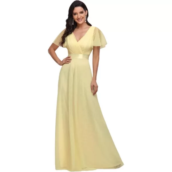 EverPretty Womens Mother of Bride Dress Double VNeck Empire Waist Front Wrap Tulle Bridesmaid Dress 07962Yellow