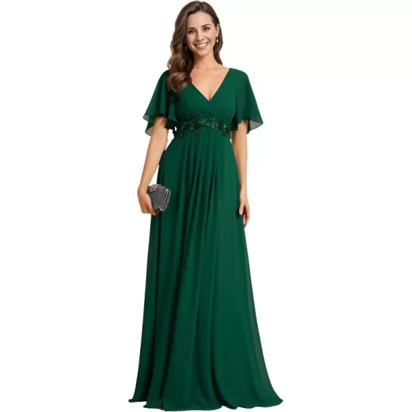 EverPretty Womens Mothers Dress Chiffon V Neck A Line Appliques Waist Formal Dresses 01960Deep Green