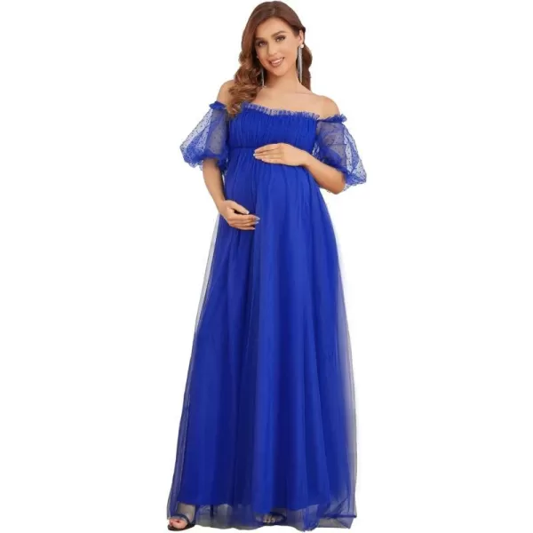 EverPretty Womens Off Shoulder Puffy Sleeve Open Back Pleated A Line Tulle Maternity Dress 20871EYSapphire Blue