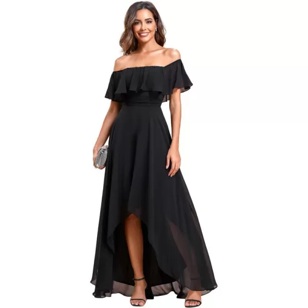 EverPretty Womens Off Shoulder Ruffle Sleeve High Low Chiffon Summer Formal Wedding Guest Dress 01736Black