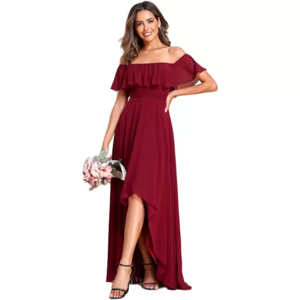 EverPretty Womens Off Shoulder Ruffle Sleeve High Low Chiffon Summer Formal Wedding Guest Dress 01736Burgundy