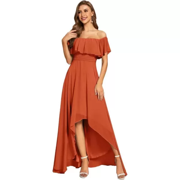 EverPretty Womens Off Shoulder Ruffle Sleeve High Low Chiffon Summer Formal Wedding Guest Dress 01736Burnt Orange