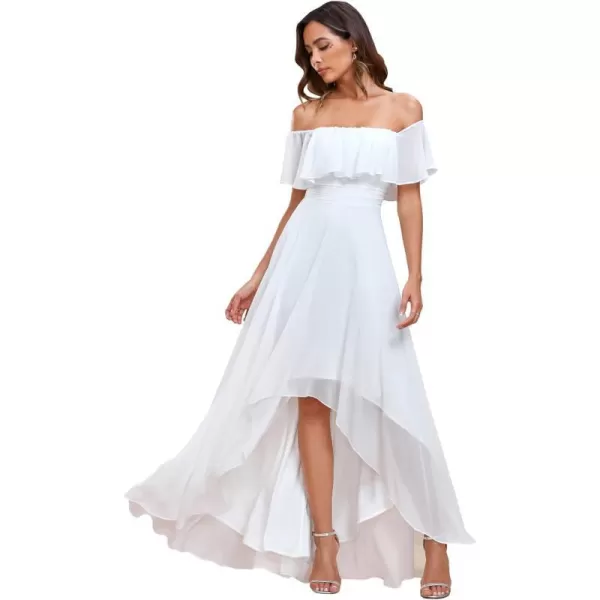 EverPretty Womens Off Shoulder Ruffle Sleeve High Low Chiffon Summer Formal Wedding Guest Dress 01736White