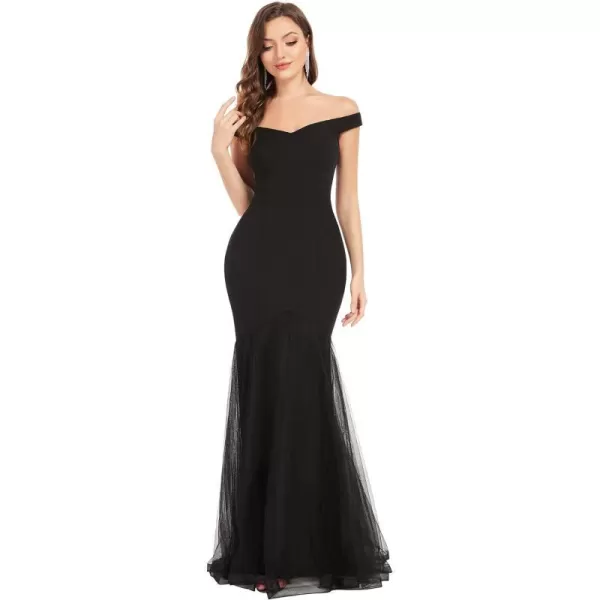 EverPretty Womens Off Shoulder Sweetheart Open Back Mermaid Tulle Evening Dress 01509Black