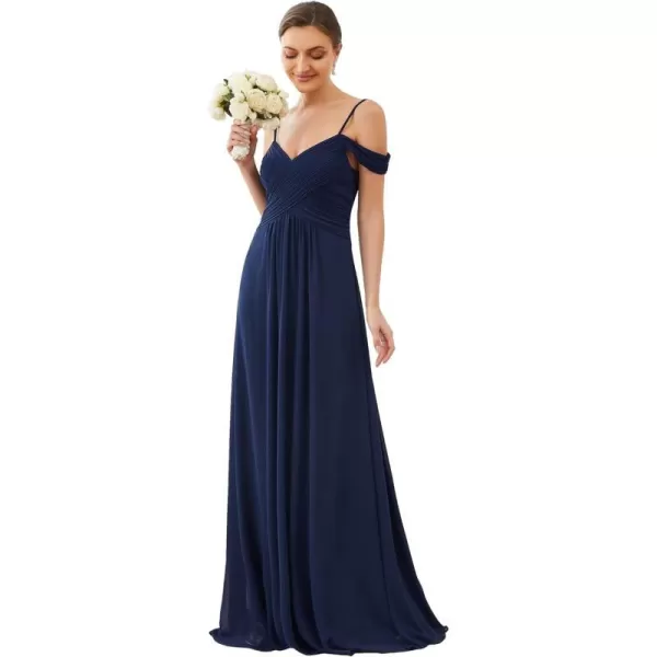 EverPretty Womens Off Shoulder VNeck Spaghetti Straps FloorLength Bridesmaid Dresses for Women 80145Navy Blue