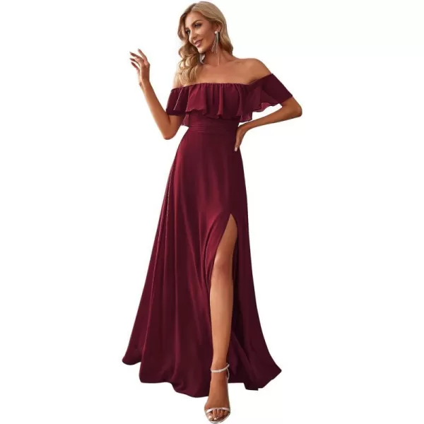 EverPretty Womens Off The Shoulder Bridesmaid Dresses Side Split Beach Maxi Formal Dress 00968Burgundy