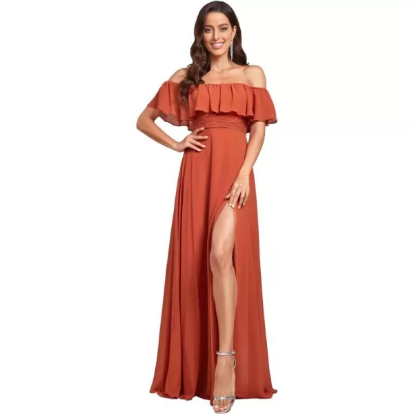 EverPretty Womens Off The Shoulder Bridesmaid Dresses Side Split Beach Maxi Formal Dress 00968Burnt Orange