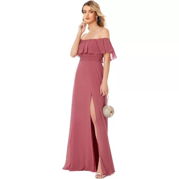 EverPretty Womens Off The Shoulder Bridesmaid Dresses Side Split Beach Maxi Formal Dress 00968Came Brown