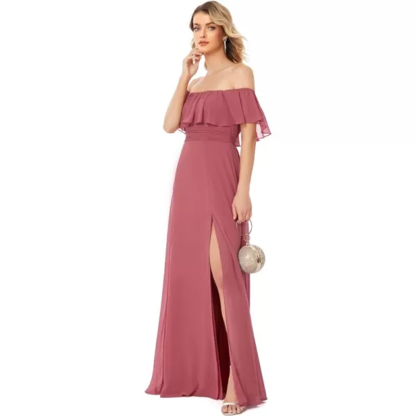 EverPretty Womens Off The Shoulder Bridesmaid Dresses Side Split Beach Maxi Formal Dress 00968Cameo Brown